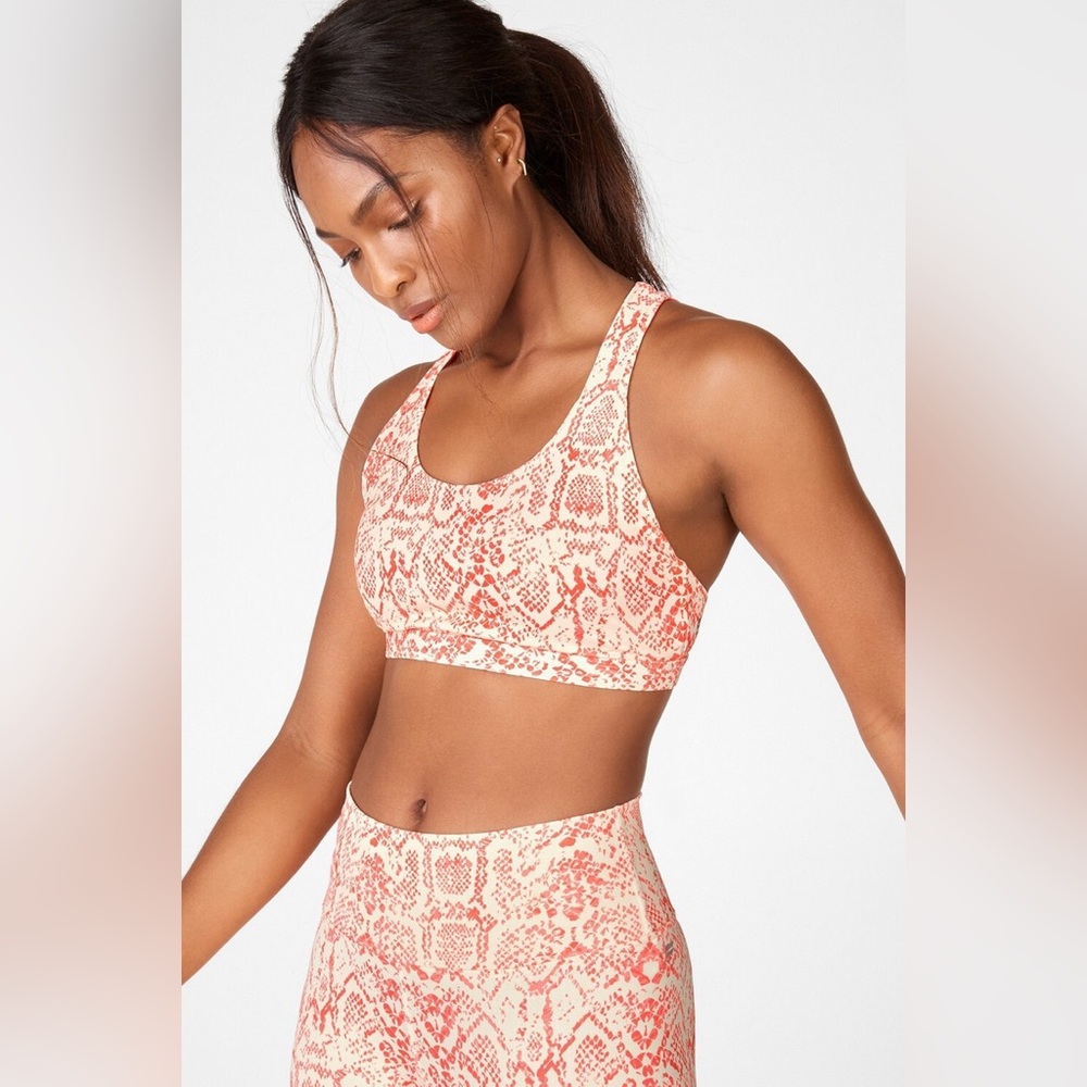 Fabletics Boost Medium Impact Orange Snake Sports Bra III - Size M